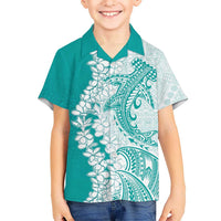 Polynesian Teal Plumeria Lei Hawaiian Shirt with Hammerhead Shark LT7 - Polynesian Pride