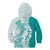 Polynesian Teal Plumeria Lei Kid Hoodie with Hammerhead Shark