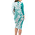 Polynesian Teal Plumeria Lei Long Sleeve Bodycon Dress with Hammerhead Shark