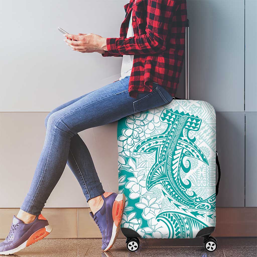 Polynesian Teal Plumeria Lei Luggage Cover with Hammerhead Shark LT7 - Polynesian Pride