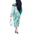 Polynesian Teal Plumeria Lei Off The Shoulder Long Sleeve Dress with Hammerhead Shark