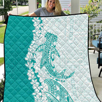 Polynesian Teal Plumeria Lei Quilt with Hammerhead Shark LT7 Teal - Polynesian Pride