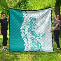 Polynesian Teal Plumeria Lei Quilt with Hammerhead Shark LT7 - Polynesian Pride