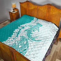 Polynesian Teal Plumeria Lei Quilt with Hammerhead Shark LT7 - Polynesian Pride