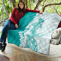Polynesian Teal Plumeria Lei Quilt with Hammerhead Shark LT7 - Polynesian Pride