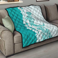 Polynesian Teal Plumeria Lei Quilt with Hammerhead Shark LT7 - Polynesian Pride