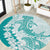 Polynesian Teal Plumeria Lei Round Carpet with Hammerhead Shark