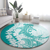 Polynesian Teal Plumeria Lei Round Carpet with Hammerhead Shark LT7 - Polynesian Pride
