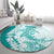 Polynesian Teal Plumeria Lei Round Carpet with Hammerhead Shark