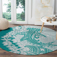 Polynesian Teal Plumeria Lei Round Carpet with Hammerhead Shark LT7 - Polynesian Pride
