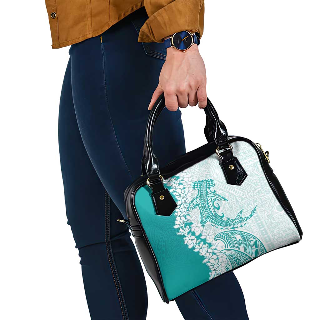 Polynesian Teal Plumeria Lei Shoulder Handbag with Hammerhead Shark LT7 - Polynesian Pride