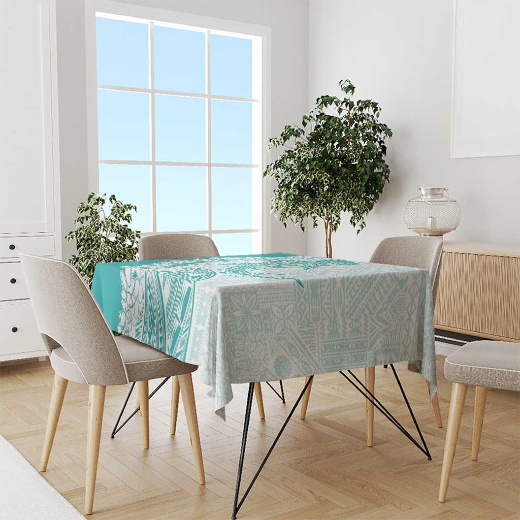 Polynesian Teal Plumeria Lei Tablecloth with Hammerhead Shark LT7 - Polynesian Pride