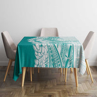 Polynesian Teal Plumeria Lei Tablecloth with Hammerhead Shark LT7 - Polynesian Pride