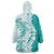 Polynesian Teal Plumeria Lei Wearable Blanket Hoodie with Hammerhead Shark