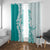 Polynesian Teal Plumeria Lei Window Curtain with Hammerhead Shark