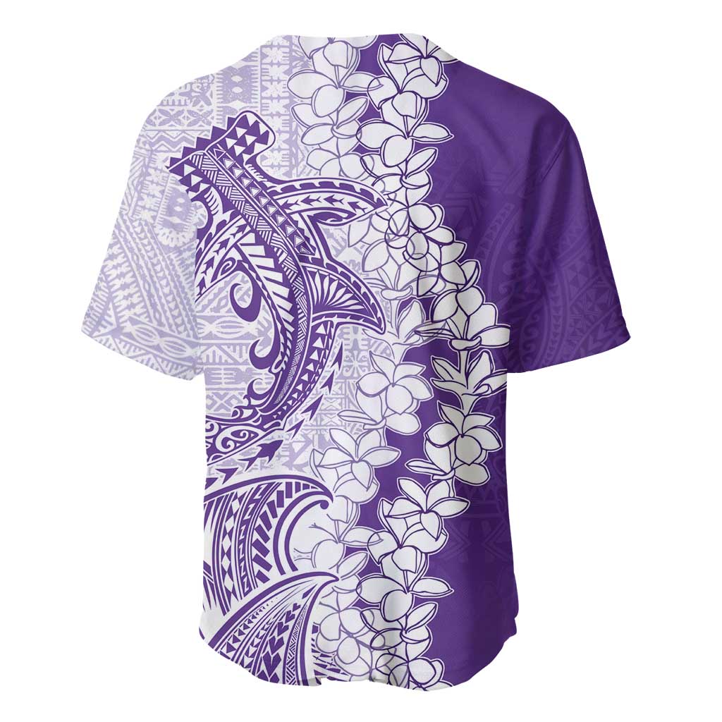 Polynesian Purple Plumeria Lei Baseball Jersey with Hammerhead Shark LT7 - Polynesian Pride