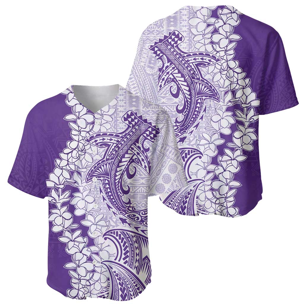 Polynesian Purple Plumeria Lei Baseball Jersey with Hammerhead Shark LT7 - Polynesian Pride