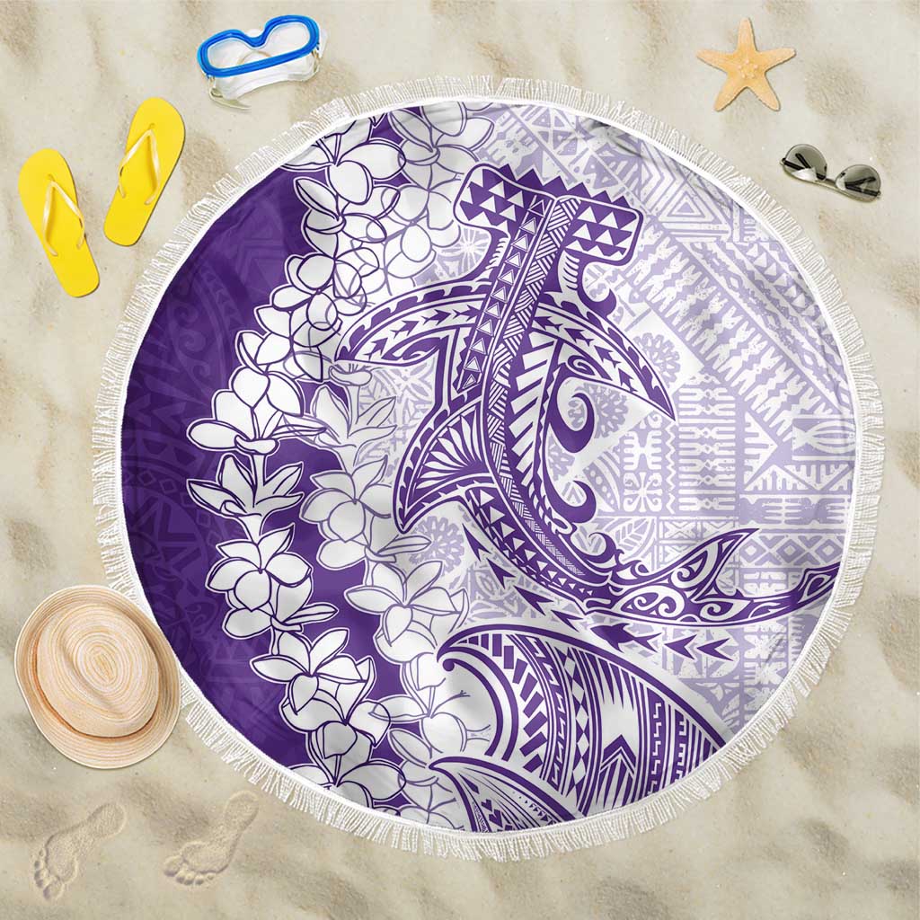 Polynesian Purple Plumeria Lei Beach Blanket with Hammerhead Shark LT7 One Size 150cm Purple - Polynesian Pride