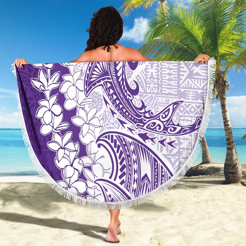 Polynesian Purple Plumeria Lei Beach Blanket with Hammerhead Shark LT7 - Polynesian Pride