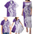 Polynesian Purple Plumeria Lei Family Matching Puletasi and Hawaiian Shirt with Hammerhead Shark