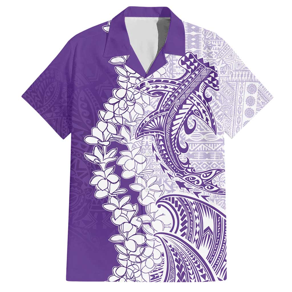 Polynesian Purple Plumeria Lei Hawaiian Shirt with Hammerhead Shark LT7 Purple - Polynesian Pride