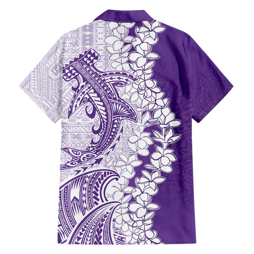 Polynesian Purple Plumeria Lei Hawaiian Shirt with Hammerhead Shark LT7 - Polynesian Pride