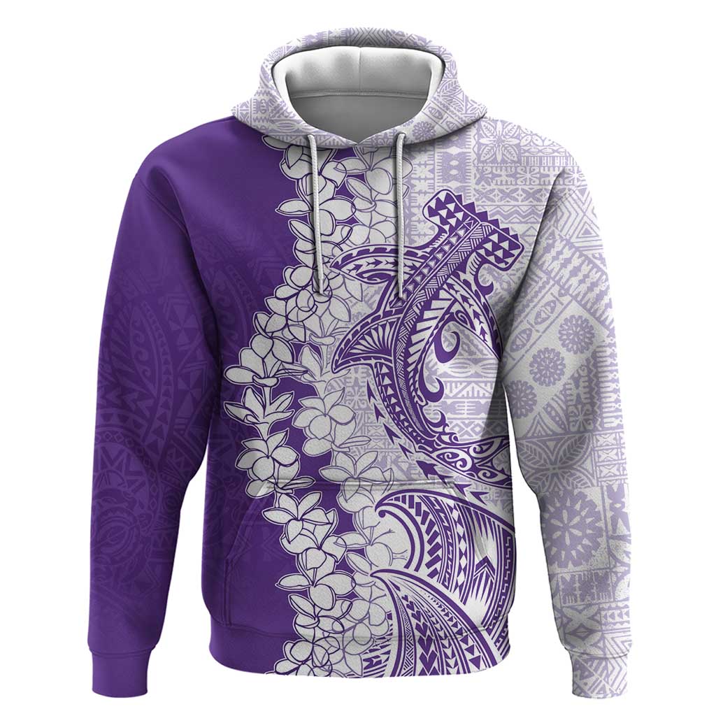 Polynesian Purple Plumeria Lei Hoodie with Hammerhead Shark