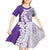 Polynesian Purple Plumeria Lei Kid Short Sleeve Dress with Hammerhead Shark