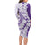 Polynesian Purple Plumeria Lei Long Sleeve Bodycon Dress with Hammerhead Shark