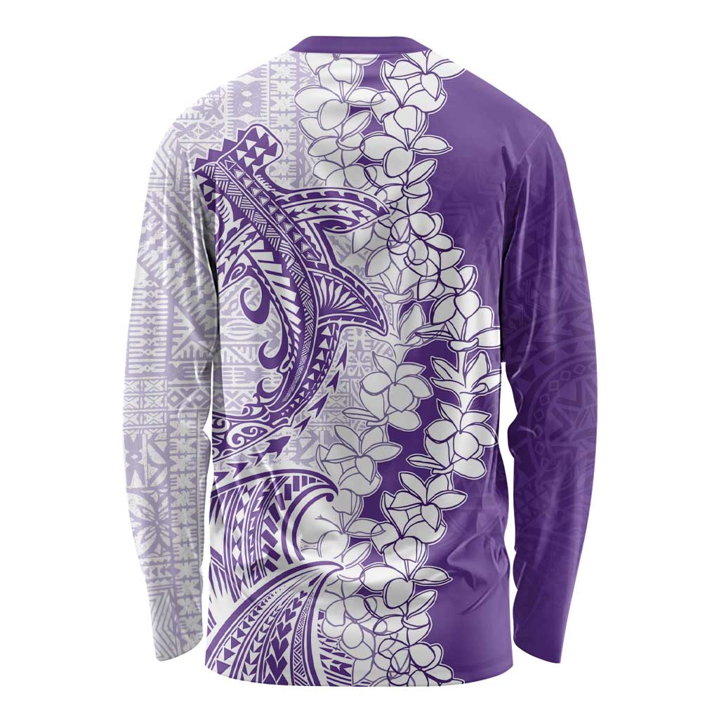 Polynesian Purple Plumeria Lei Long Sleeve Shirt with Hammerhead Shark LT7 - Polynesian Pride