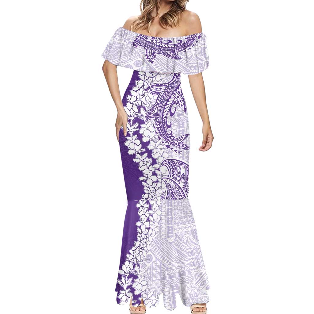 Polynesian Purple Plumeria Lei Mermaid Dress with Hammerhead Shark LT7 - Polynesian Pride