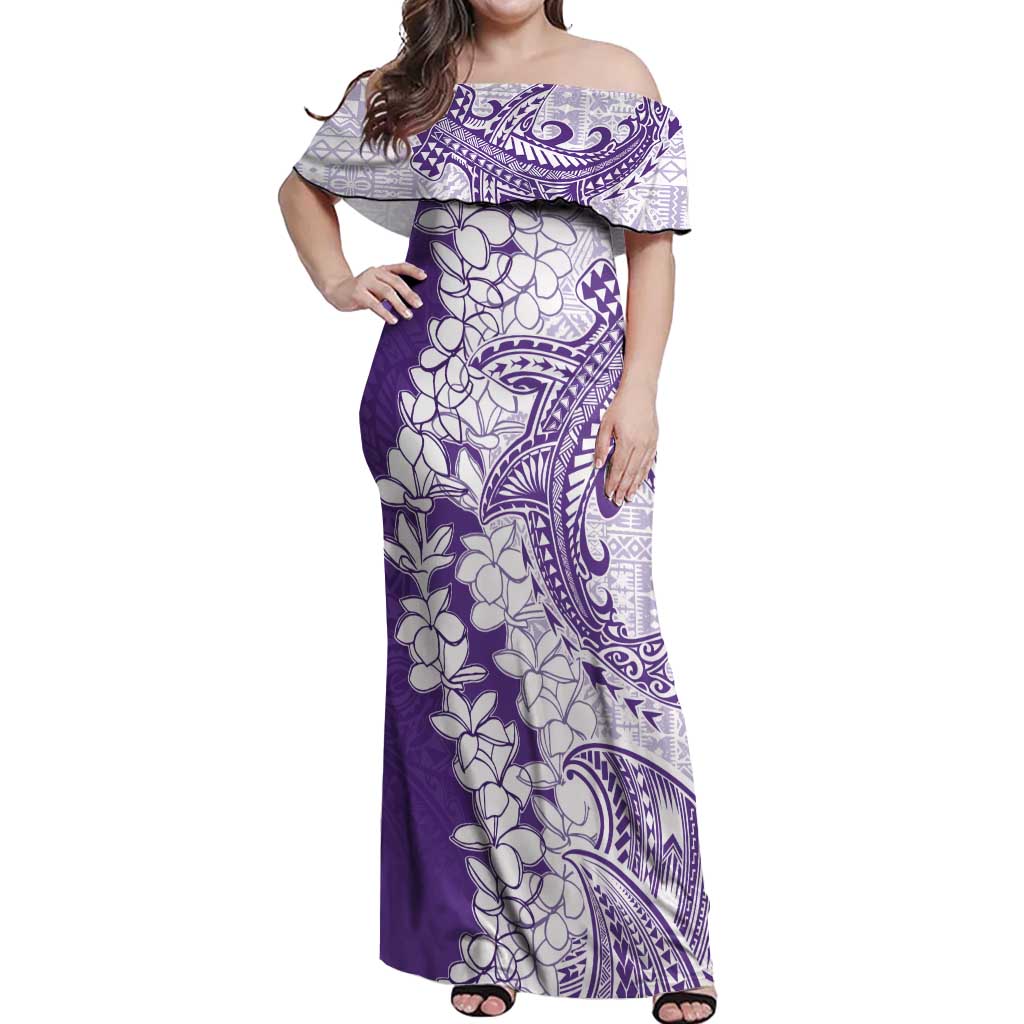 Polynesian Purple Plumeria Lei Off Shoulder Maxi Dress with Hammerhead Shark LT7 Women Purple - Polynesian Pride