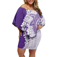 Polynesian Purple Plumeria Lei Off Shoulder Short Dress with Hammerhead Shark LT7 Women Purple - Polynesian Pride