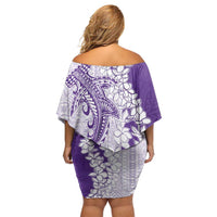 Polynesian Purple Plumeria Lei Off Shoulder Short Dress with Hammerhead Shark LT7 - Polynesian Pride