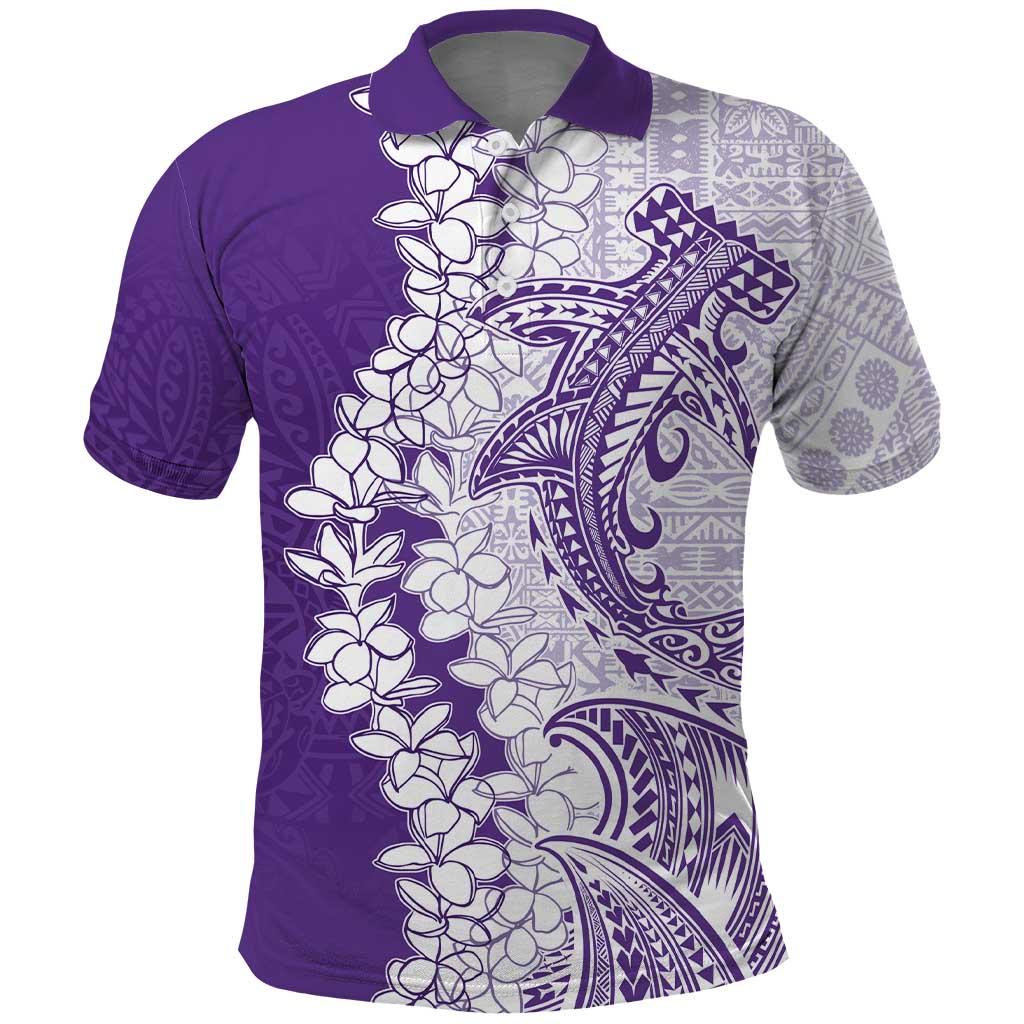 Polynesian Purple Plumeria Lei Polo Shirt with Hammerhead Shark LT7 Purple - Polynesian Pride