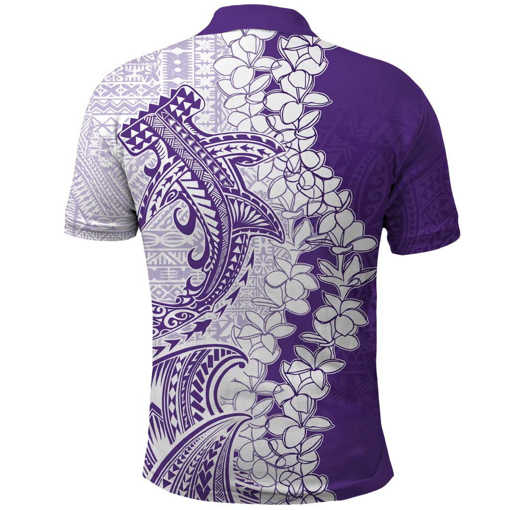 Polynesian Purple Plumeria Lei Polo Shirt with Hammerhead Shark LT7 - Polynesian Pride