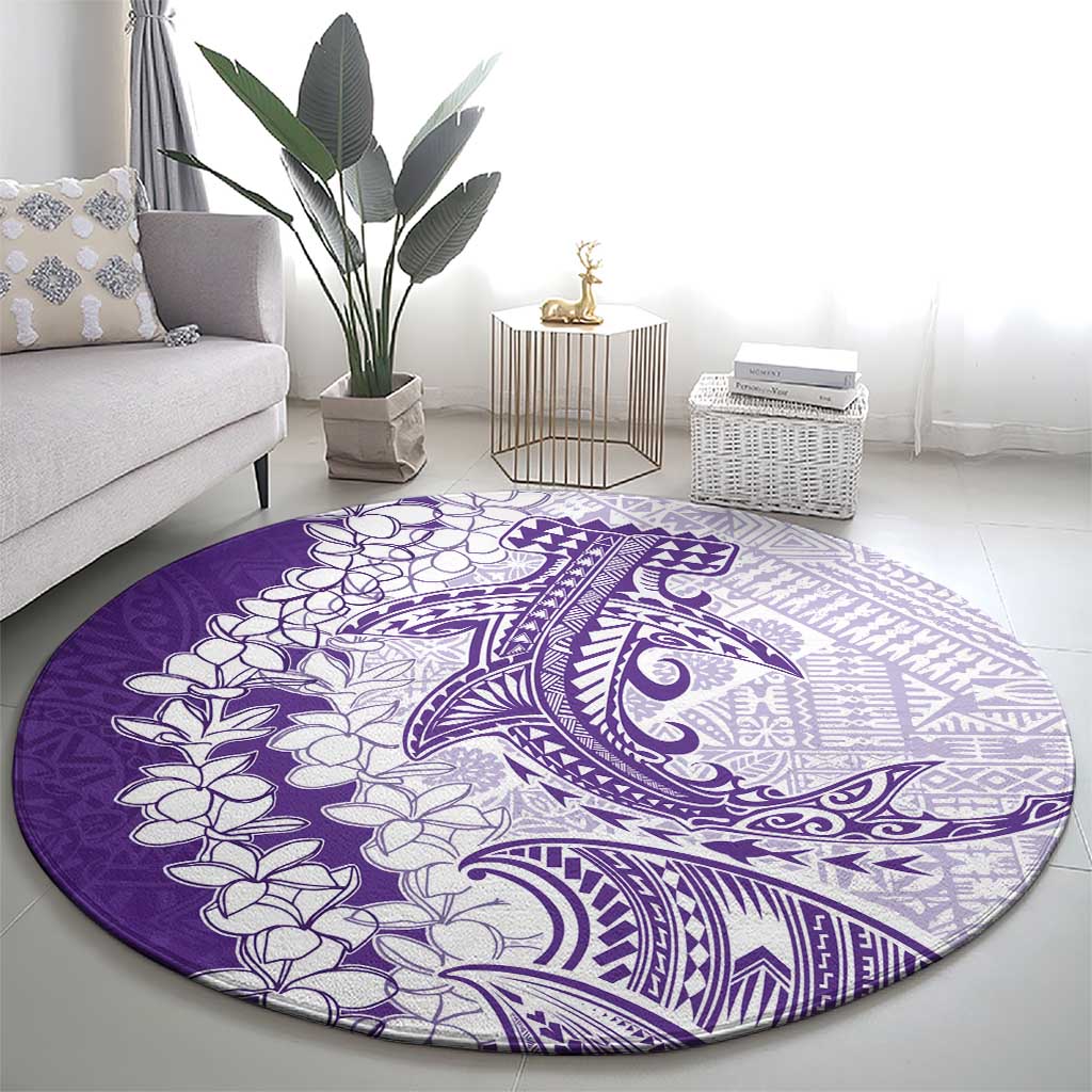 Polynesian Purple Plumeria Lei Round Carpet with Hammerhead Shark LT7 - Polynesian Pride