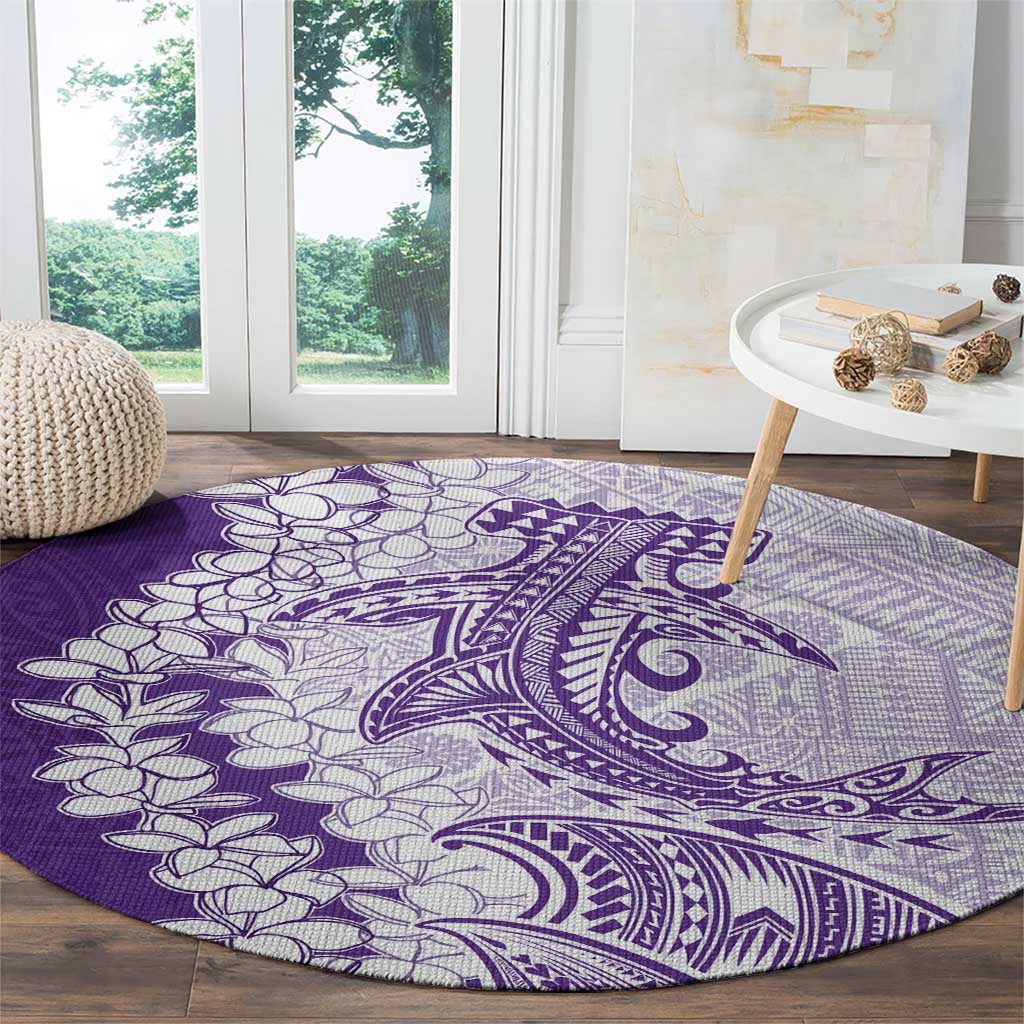 Polynesian Purple Plumeria Lei Round Carpet with Hammerhead Shark LT7 - Polynesian Pride