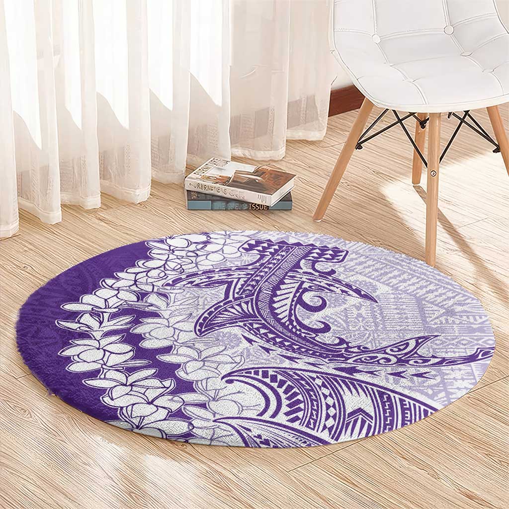Polynesian Purple Plumeria Lei Round Carpet with Hammerhead Shark LT7 - Polynesian Pride