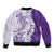 Polynesian Purple Plumeria Lei Sleeve Zip Bomber Jacket with Hammerhead Shark