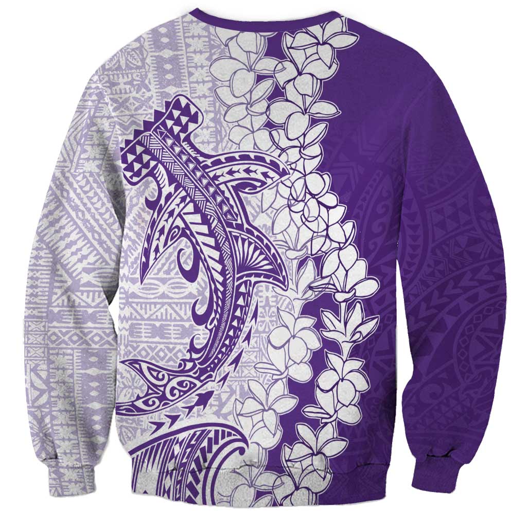 Polynesian Purple Plumeria Lei Sweatshirt with Hammerhead Shark LT7 - Polynesian Pride