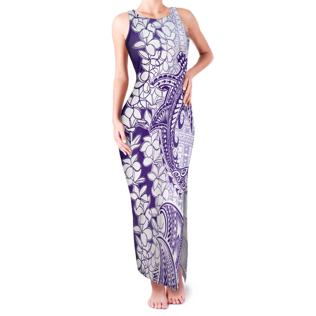 Polynesian Purple Plumeria Lei Tank Maxi Dress with Hammerhead Shark LT7 Women Purple - Polynesian Pride