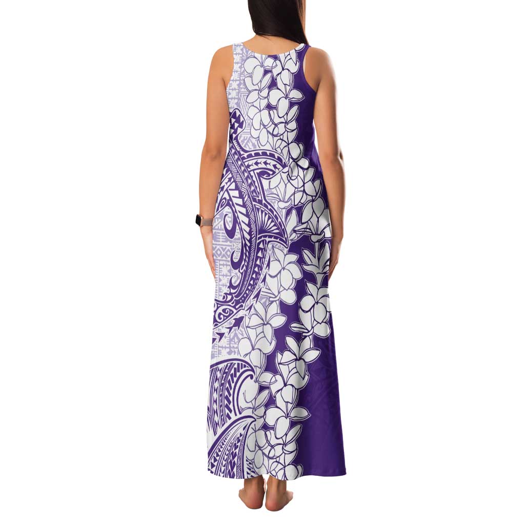 Polynesian Purple Plumeria Lei Tank Maxi Dress with Hammerhead Shark LT7 - Polynesian Pride
