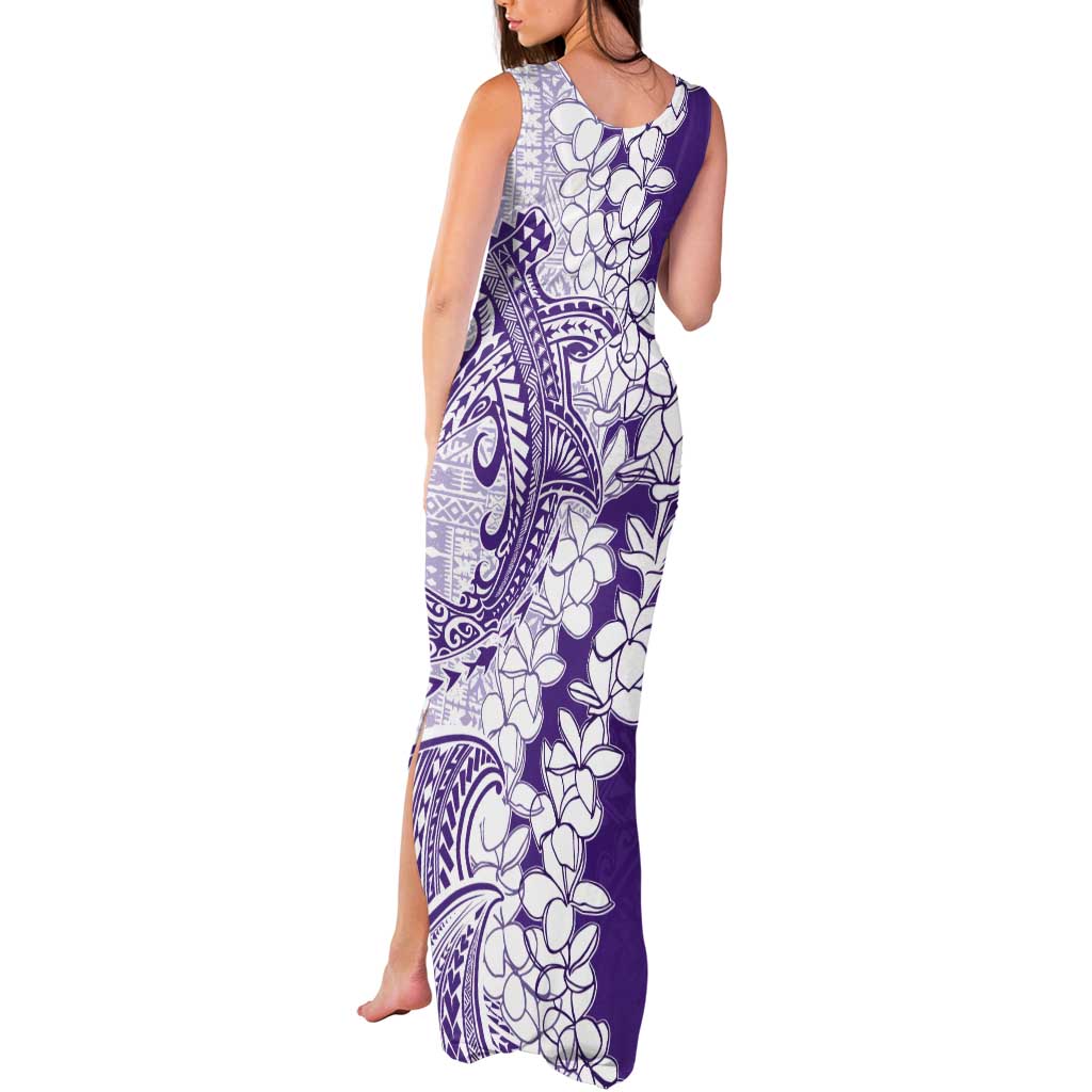 Polynesian Purple Plumeria Lei Tank Maxi Dress with Hammerhead Shark LT7 - Polynesian Pride