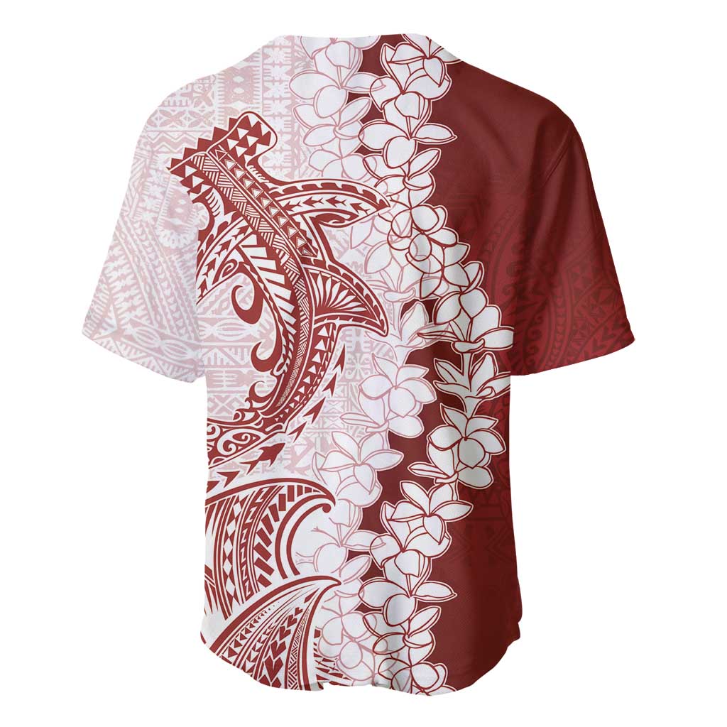 Polynesian Crimson Plumeria Lei Baseball Jersey with Hammerhead Shark LT7 - Polynesian Pride