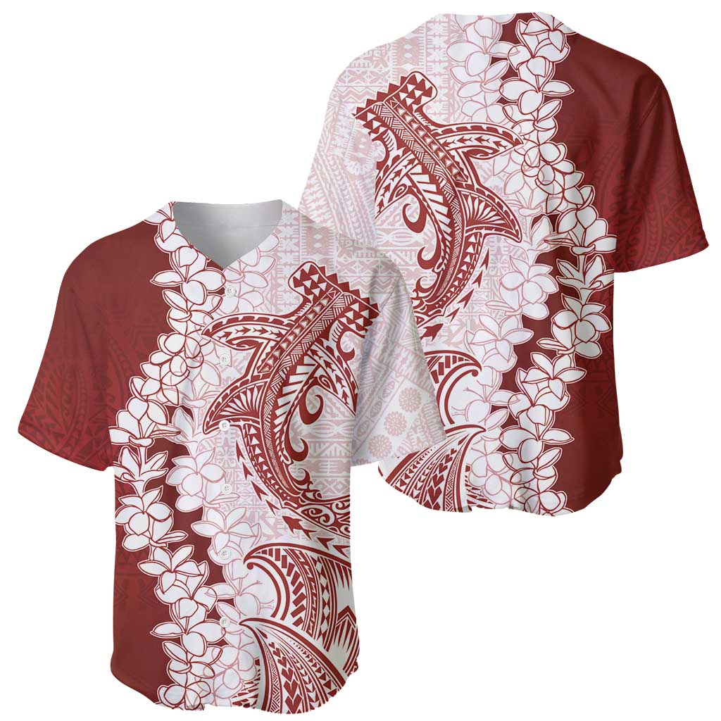 Polynesian Crimson Plumeria Lei Baseball Jersey with Hammerhead Shark LT7 - Polynesian Pride