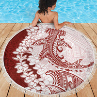 Polynesian Crimson Plumeria Lei Beach Blanket with Hammerhead Shark LT7 - Polynesian Pride