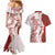 Polynesian Crimson Plumeria Lei Couples Matching Mermaid Dress and Hawaiian Shirt with Hammerhead Shark