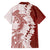 Polynesian Crimson Plumeria Lei Family Matching Off Shoulder Maxi Dress and Hawaiian Shirt with Hammerhead Shark