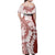 Polynesian Crimson Plumeria Lei Family Matching Off Shoulder Maxi Dress and Hawaiian Shirt with Hammerhead Shark